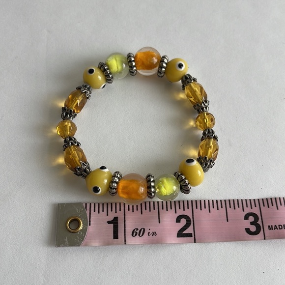 Yellow Evil Eye beaded elastic stretch bracelet - Picture 2 of 2